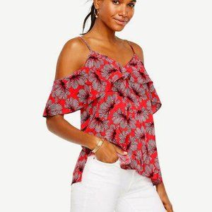Ann Taylor Red and White Floral Blouse